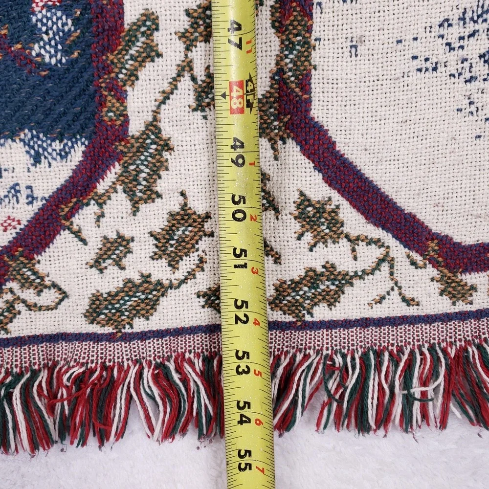 Christmas Santa Tapestry Throw Blanket Woven Fringe Holiday Victorian‎ 46x54